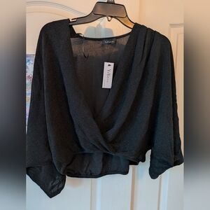 NWT Y.A yA Co Black Semi Sheer Shiny  Blouse